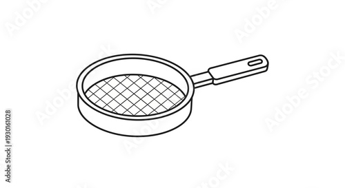 Simple Line Art Illustration of a Kitchen Sieve or Strainer with Handle
