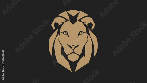 Majestic Lion Head Emblem with Golden Mane on Dark Background.