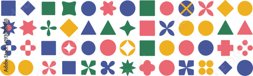 Colorful geometric shapes collection squares circles triangles diamonds and stars