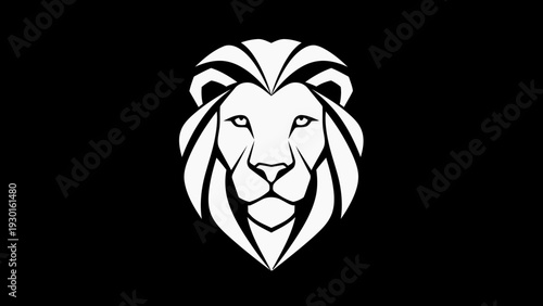 Majestic White Lion Head Emblem on Black Background.