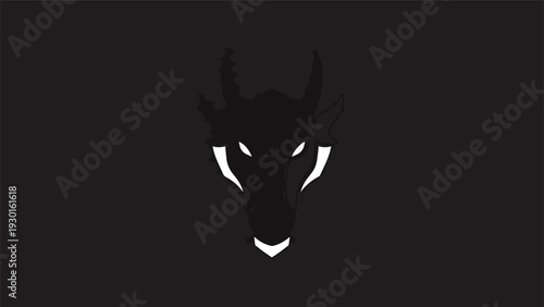 Minimalist Silhouette of a Fierce Bull Head with Glowing Eyes.
