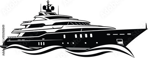 Luxury yacht silhouette sailing boat vector illustration isolated on white background for marine design