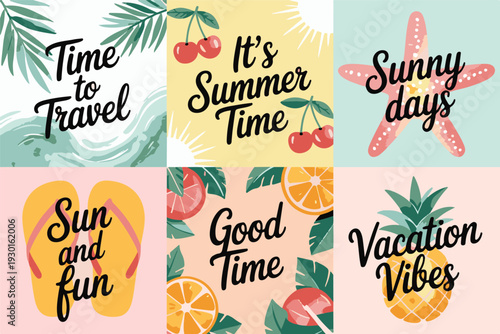 Summer vacation vibes for travel and fun, sunny days with tropical fruits and cherry, good time