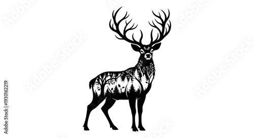 Black and White Deer Illustration.