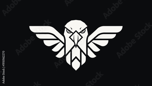 Minimalist Eagle Head Emblem with Wings Spread Wide.