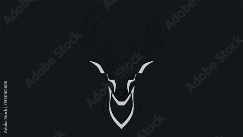 Minimalist White Antelope Head Silhouette on Black Background.