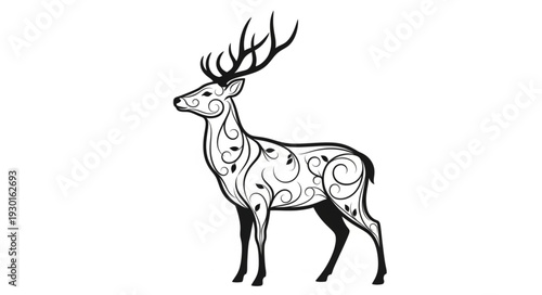 Black and White Deer Illustration.