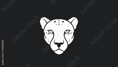 Minimalist White Cheetah Head Icon on Black Background.