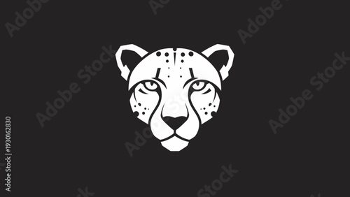 Minimalist White Cheetah Head Logo Design on Black Background.