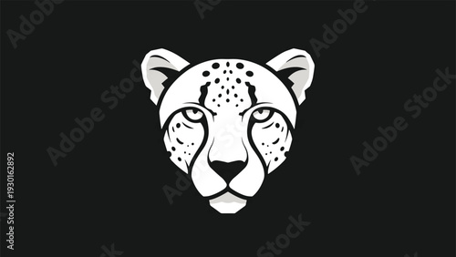 Minimalist White Cheetah Head Logo on Black Background.