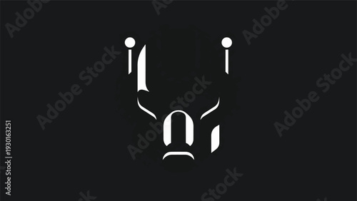 Minimalist White Drone Silhouette on Black Background.