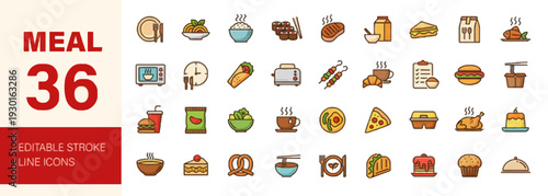 Assorted meal icons collection displayed on a clean white background