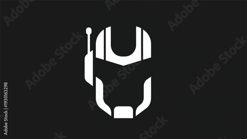 Minimalist Iron Man Helmet Icon on Black Background.
