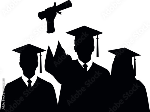 Graduation silhouette with academic caps and tassels