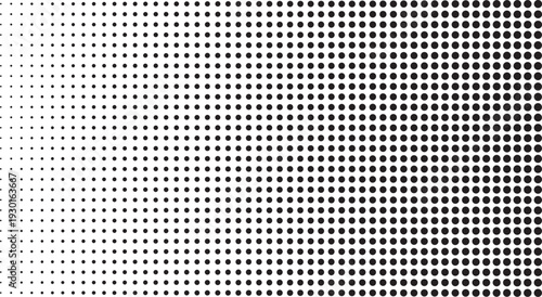 A gradual transition of small black dots increasing in size and density across a white surface