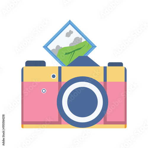 A camera with a photo resting on top, showcasing a captured moment