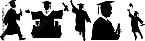 Graduation celebration silhouettes of students in caps and gowns