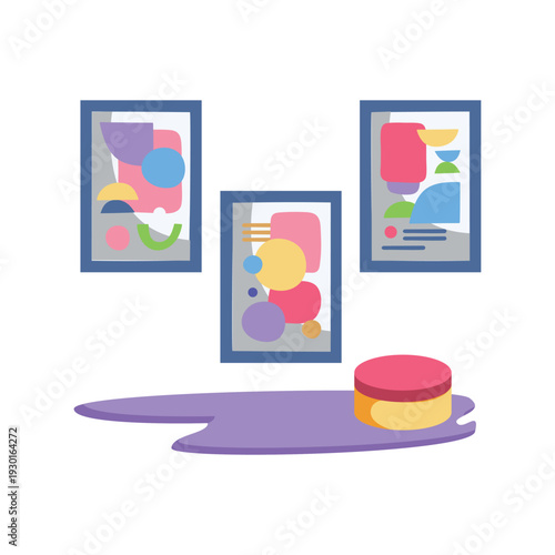  Three picture frames displaying images in different colors arranged together.