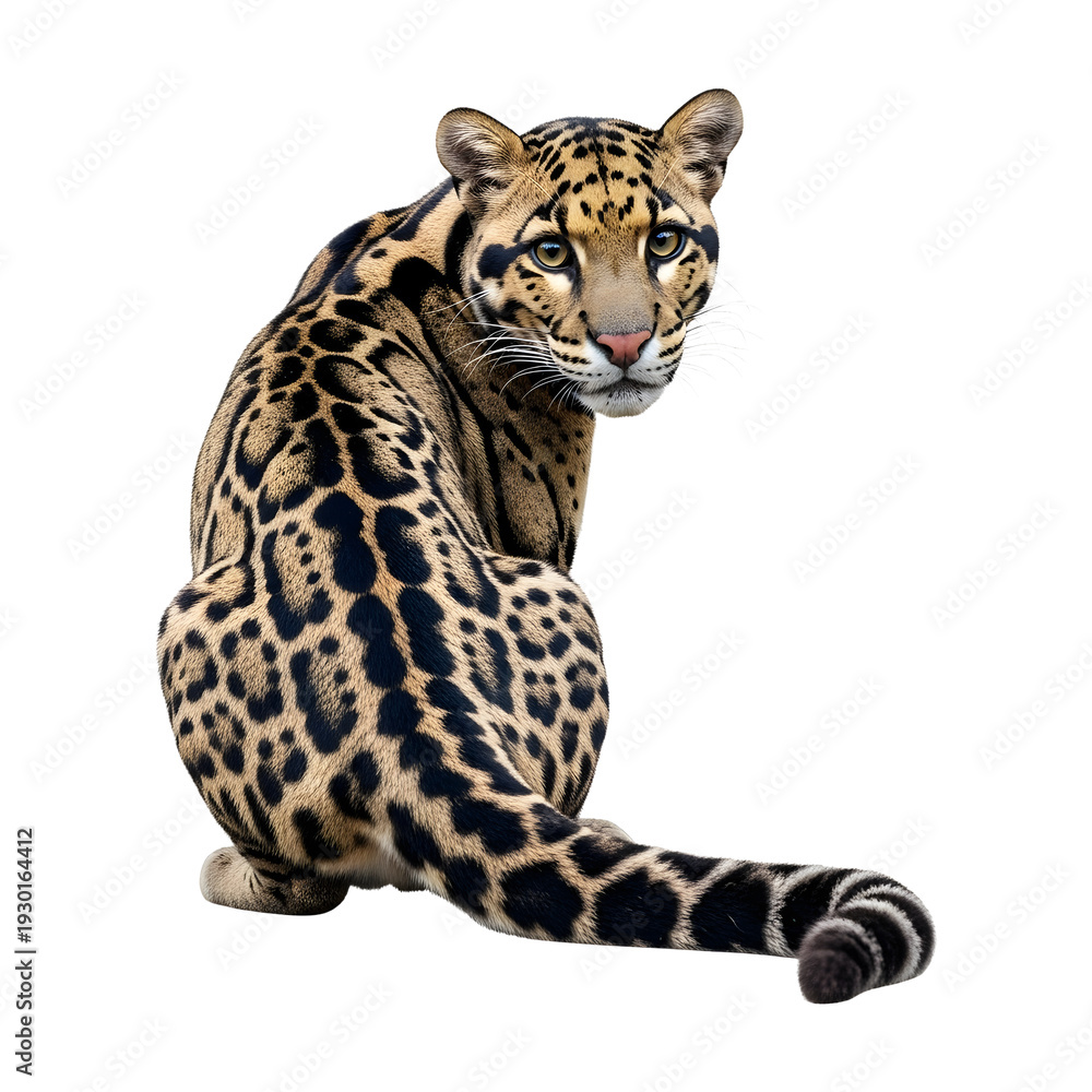 Obraz premium Leopard sitting isolated on transparent background
