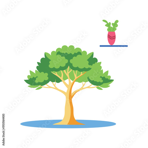 A tree with a vibrant green plant perched on its crown