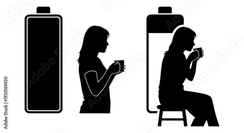 Modern lifestyle contrast between standing and sitting while using mobile phones Vector, illustration