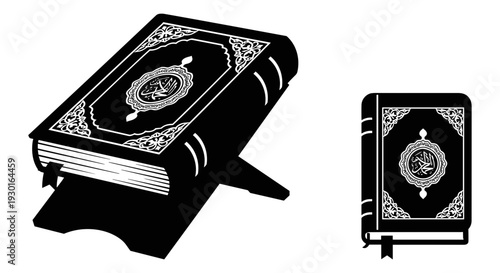 Elegant depiction of an open and closed holy book, likely the quran, on a stand Vector, illustration