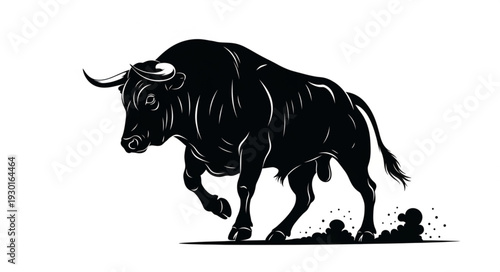 Black Bull Charging Forward Illustration.