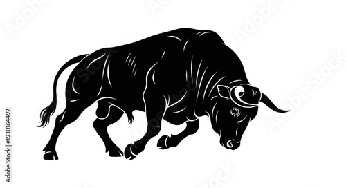 Black Bull Charging Forward Illustration.