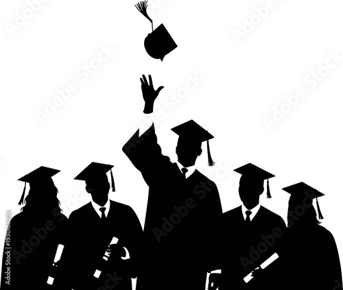 Graduates celebrating with tassel and cap toss