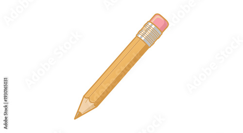 Sharp Yellow Pencil with Pink Eraser, Isolated on White Background, Writing Tool