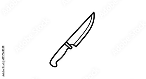 Simple black and white drawing of a kitchen knife with a sharp blade and handle.