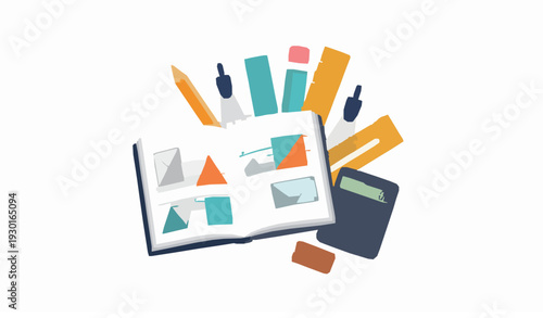 Geometry Notebook and School Stationery Cartoon Vector Illustration