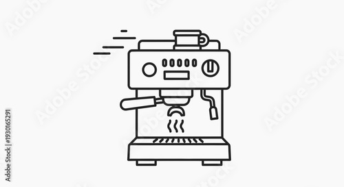 Espresso Machine Icon, Coffee Maker Line Art, Barista Equipment, Hot Beverage Preparation