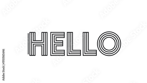 Word hello written in a creative black and white linear font with concentric lines creating a modern typographic style design.