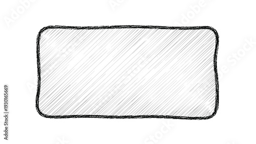 Rectangular frame with rounded corners featuring a grey diagonal scribble texture inside and a rough black hand drawn border.