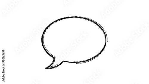 Simple oval speech bubble with a hand drawn charcoal texture and a black outline providing a blank area for text or icons.