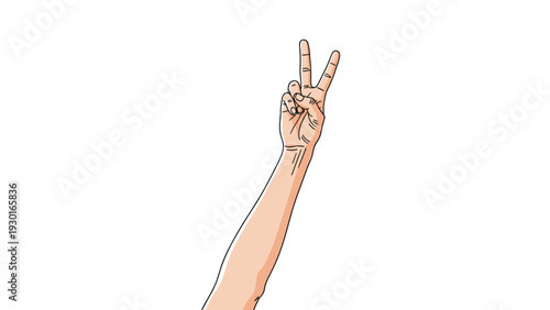 Realistic illustration of a human hand raising two fingers in a peace or victory gesture against a plain white backdrop.