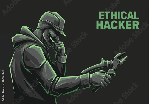 Ethical hacker holding wire cutters against a dark background