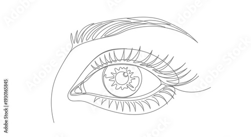 Minimalist Line Art Drawing of a Woman's Eye with Eyelashes and Eyebrow