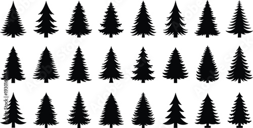 Set of evergreen pine tree silhouettes isolated on white background forest vector collection