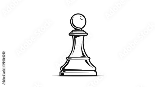 Single black and white outline illustration of a chess pawn piece standing upright on a solid white background for board game themes.