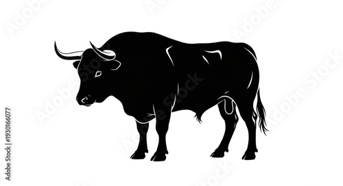 Black Bull Silhouette with Horns.