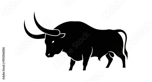 Black Bull Silhouette with Horns.