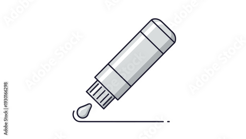 Vector illustration of a glue stick or thick marker with a drop of liquid at the tip against a clean and simple white background.