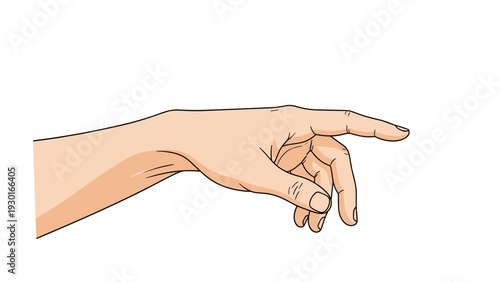 Hand with index finger pointing forward or to the side against a clean white background for direction, selection, and instruction concepts.