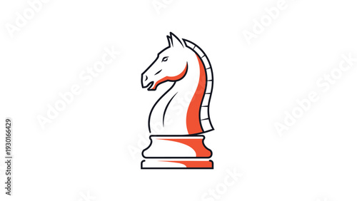 Chess knight piece icon with a bold black outline and red accents for strategy, game, leadership, and business move concept design.