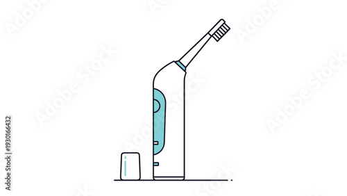 Modern electric toothbrush with a sleek white body and blue accents standing next to its protective storage cap for oral hygiene care.