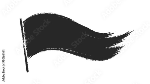 Black waving flag illustration with a textured hand painted effect isolated on a plain white background for design, symbol, and signal.