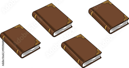 Vintage Brown Hardcover Book Vector Illustration Set with Classic Antique Covers and Decorative Corners for Library and Education Design