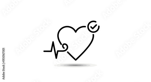Healthy Heartbeat Icon with Checkmark: Cardiology, Health, and Wellness Concept